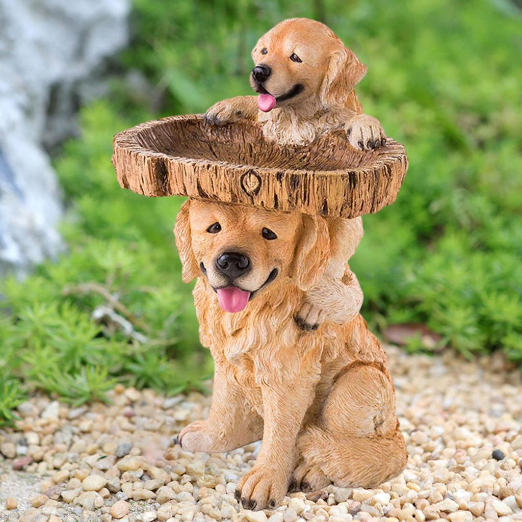 Resin Feeder Yard Patio Dog Statue Figurine Garden Bird Bath Bowl Animal Sculpture for Balcony Outdoor Courtyard Lawn Railing