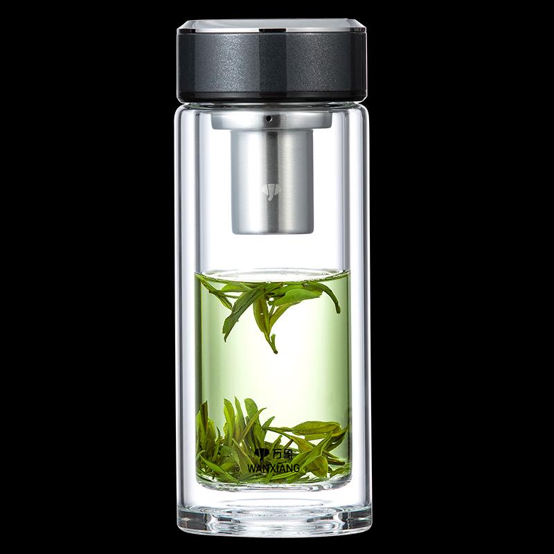 WANXIANG Double-Wall Glass Travel Mug with Tea Infuser