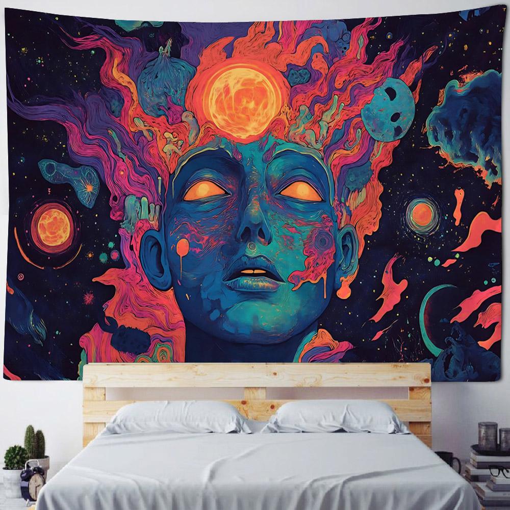 Astronaut Star Planet Tapestries - Meditation Starry Sky Living Room Decor Therapy Energy Field Art Background Design