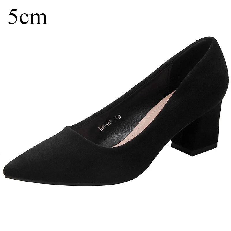 High Heels Women's Spring and Autumn Black Suede Middle Heel Pumps Women's New Pointed Commuter Professional Work Shoes Women
