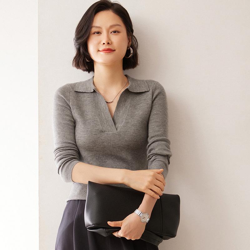 Women's Loose Cashmere Polo Neck Sweater - Autumn/Winter Long Sleeve Knit Pullover