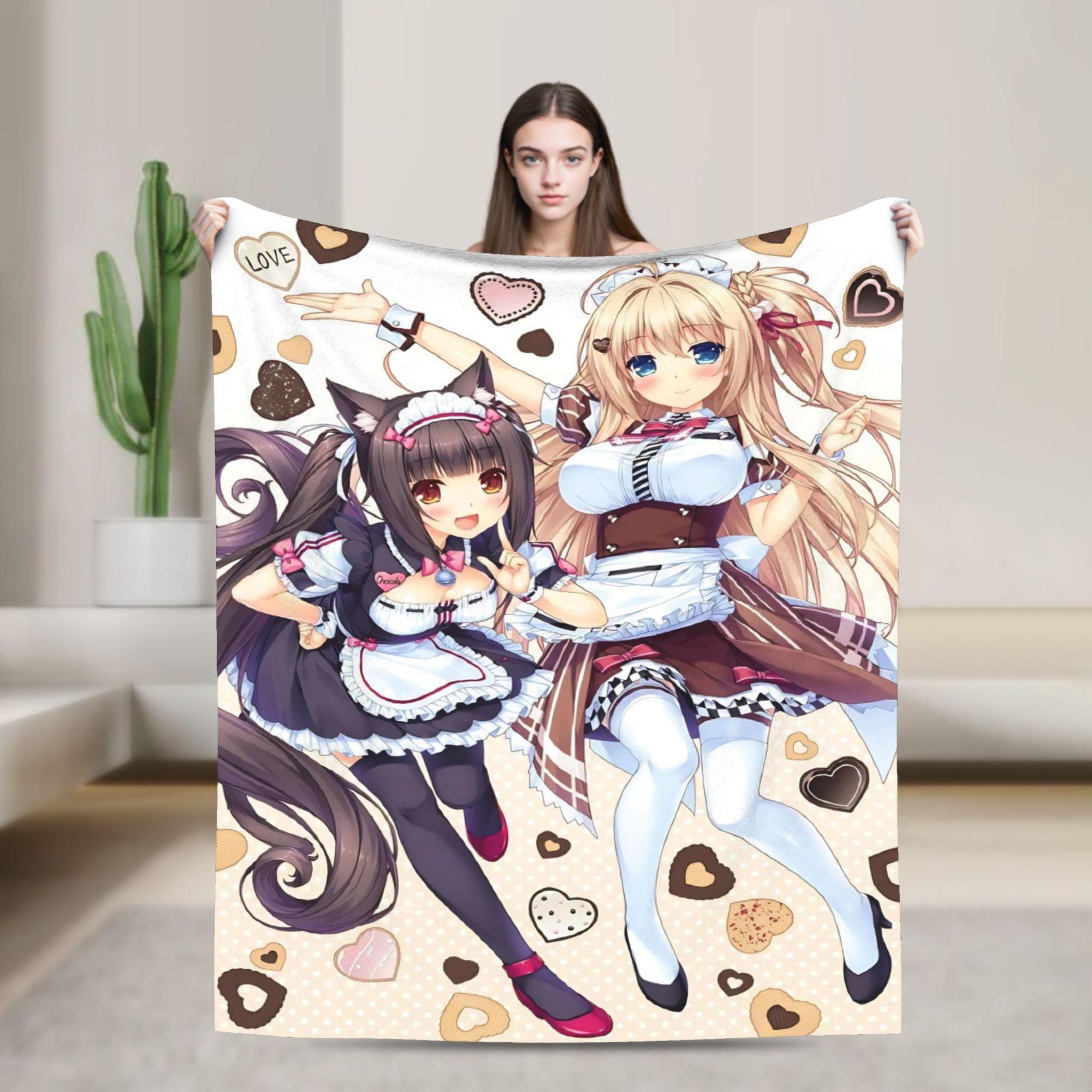 Nekopara Anime Chocola and Vanilla Fuzzy Blankets  Funny Throw Blankets for Home Hotel Sofa  150125cm Quilt 100x125cm (40x50inch)
