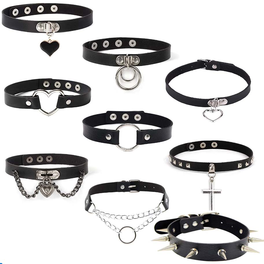Donna Nero Pipistrello Punk Choker Collare Collana Sexy Pelle PU Serratura a Cuore Chiave Borchia Gotico Cosplay Accessori Gioielli da Festa Nuovo