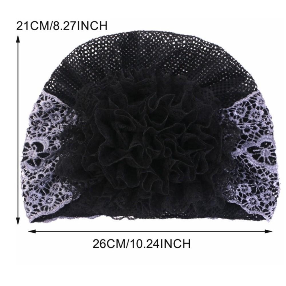 Casual Lace Embroidered Turban Hat Floral Beaded Ready To Wear Muslim Chemo Cap Vintage Lace Pearl Lace Bonnet Female