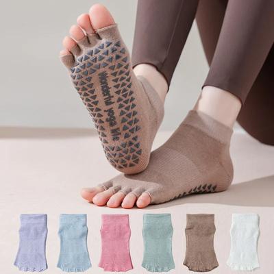 Beş Parmaklı Yoga Çorapları Kadın Silikon Kaymaz İç Mekan Egzersiz Dans Spor Çorapları Düz Renk Pamuklu Parmaksız Fitness Pilates Çorapları