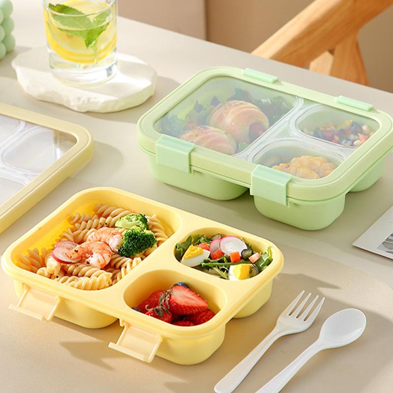 Macaron Colors Bento Box Plastic Large Capacity Lunch Box Children School Picnic Compartment Food Container Kitchen Supplies