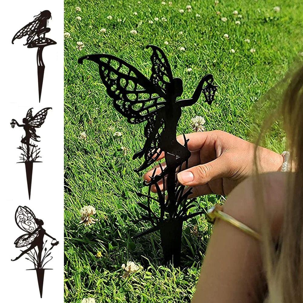 

Черный Металлический Сказочный Кол Металлический Силуэт Феи Прочный Сказочный Сад Колья Цветочный Горшок