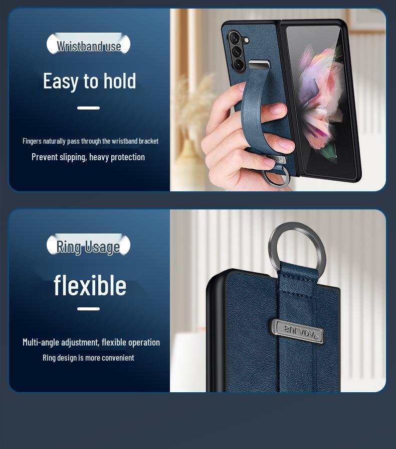 Samsung Z Fold7/6/5 Leather Texture Wrist Strap Stand Case