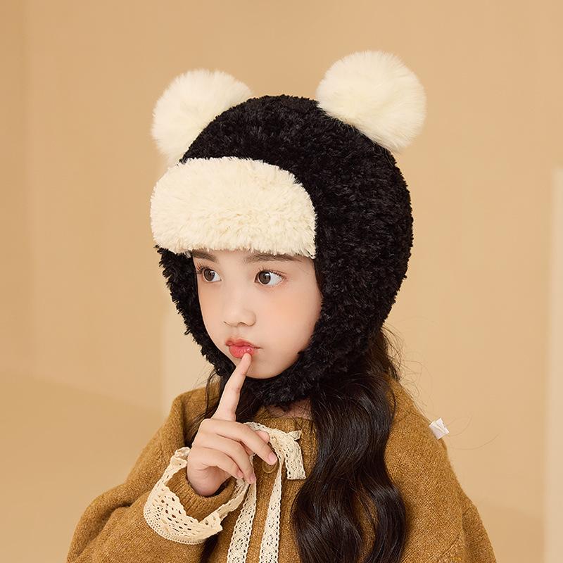 Winter parent-child hat women's fashion versatile plush ear protector pullover hat cute bear warm and cold