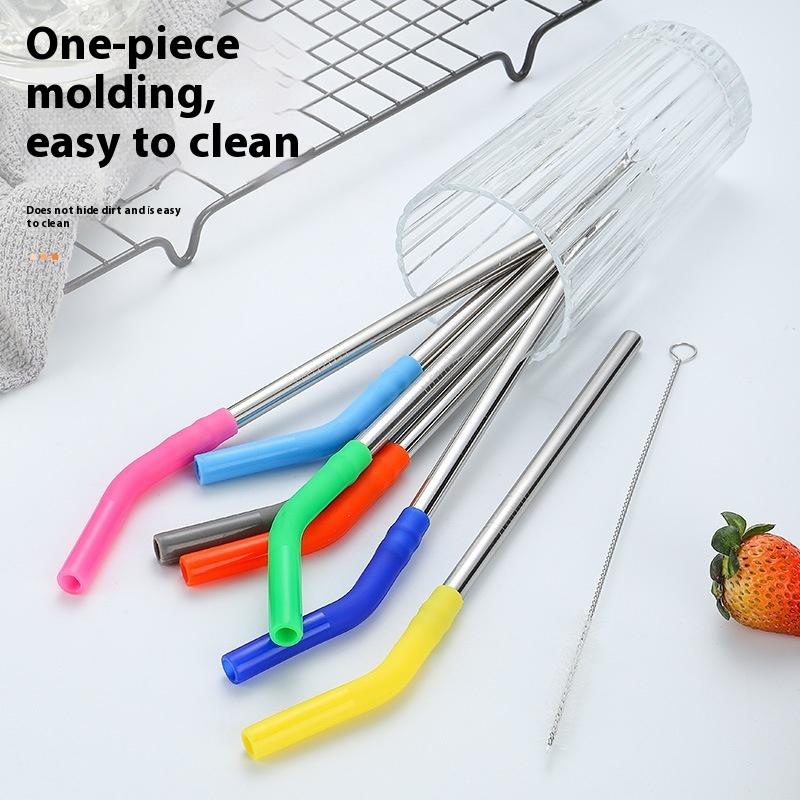 Long Metal Straw With Silicone Tips Cleaning Brush Stainless Steel Drinking Straw With Covers