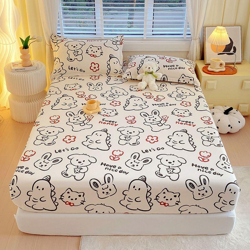 Premium Quality 100% Cotton Bed Fitted Sheet with Elastic Rubber With 2pc Pillowcases for Comfortable Sleeping Single Double Bed