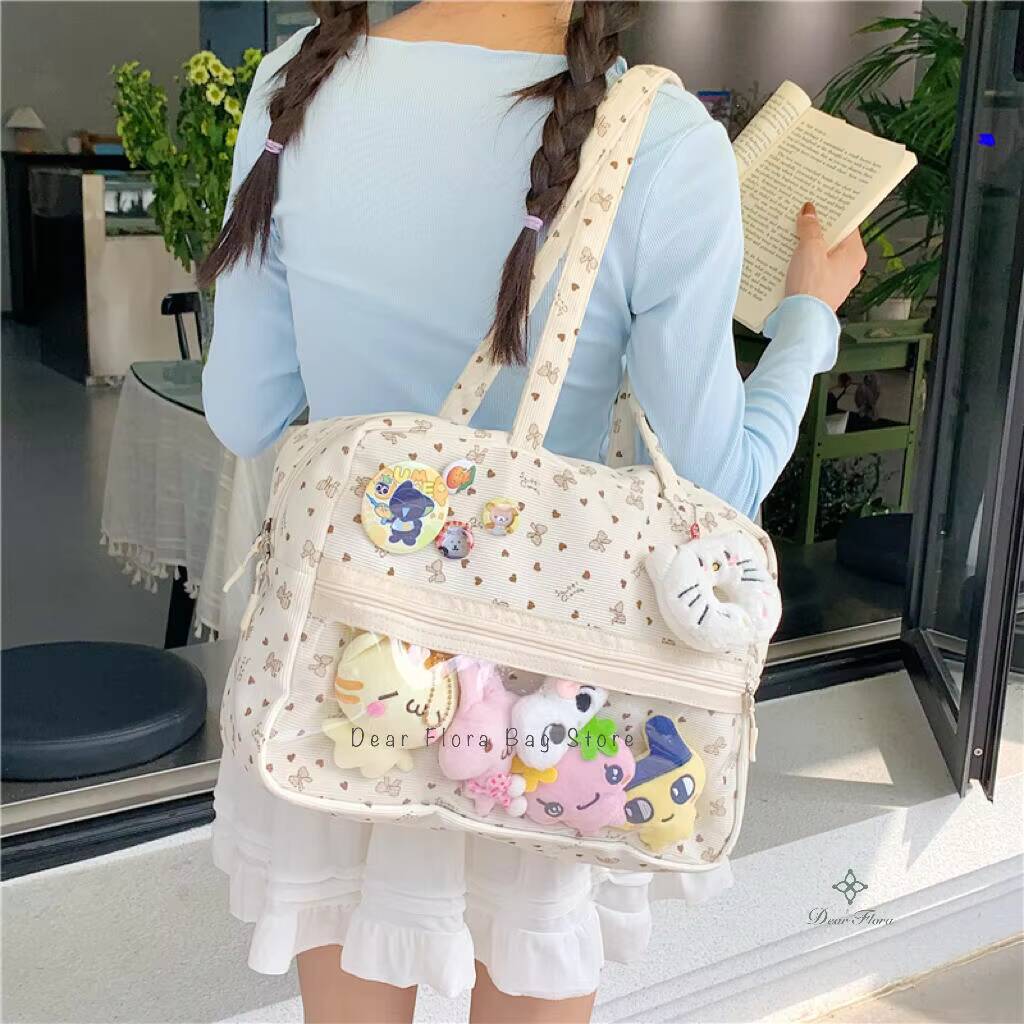 New Y2k Cute Large Capacity Ita Bag Lolita Girls Transparent Bag DIY Badge Display Shoulder Bag Fashion Comic Exhibition Handbag