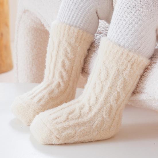 1 Pair Winter Warm Baby Mid Tube Socks Thick Soft Toddler Socks with Non-Slip Stretchy Kids Mid-Crew Thermal Socks