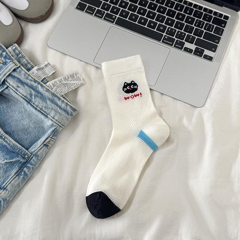 

Cartoon Socks Medium Tube Socks Summer Thin Embroidered Stacking Socks Summer Cute College Style Girls Stockings One size fits all