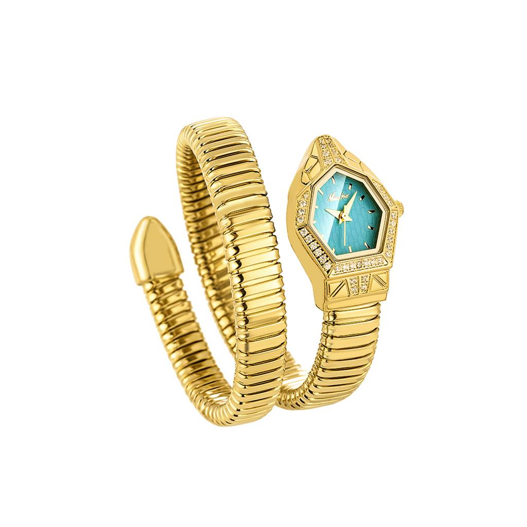 MISSFOX Classic Snake Shape Watch For Women Gold Silver Scaleable Bracelet Womens Watches Bling Diamonds Quartz Ladies Wristwatch