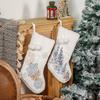 Decorative Stocking Christmas With Plush Fabric Embellished With Snowflake Embroidery And Poms Pom