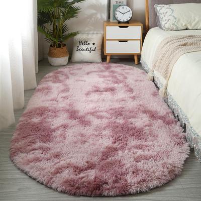 Nordic Ins Thickened Long Hair Tie-dyed Silk Hair Carpet Modern Simple Oval Bedroom Bed Rug, Living Room Sofa Rug
