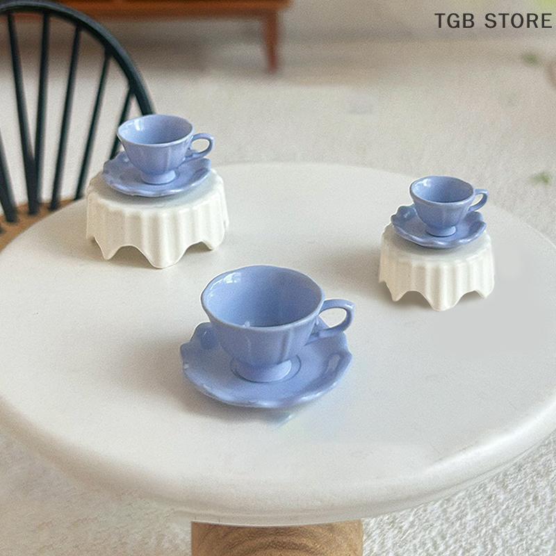 1Pcs French Retro Coffee Cup Plate Model Dollhouse Miniature Mini Play Kitchen Furniture Accessories Scene Decoration