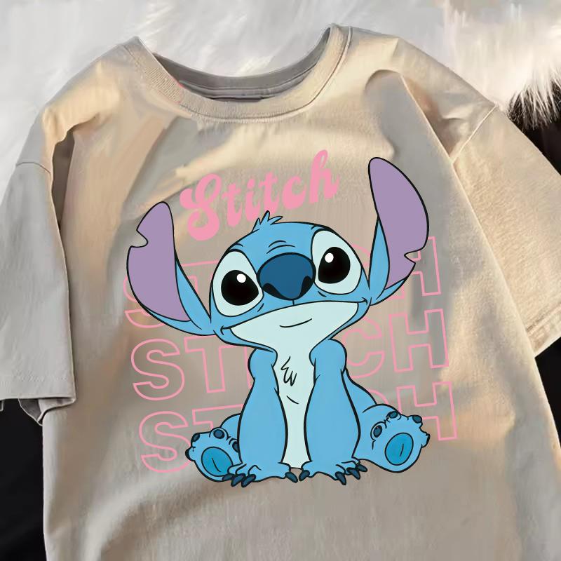Funny 100 Cotton Stitch Love Graphic Print TShirt for Women Casual Short Sleeve Tee Cartoon Design
