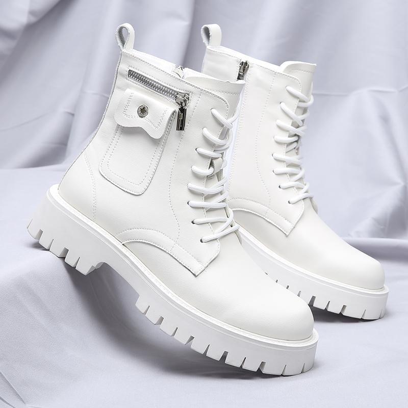 British Style White Boots Men High Quality Leather Platform Boots Man Outdoor Men Bikers Boots Comfy Lace-up Ankle Boots Design