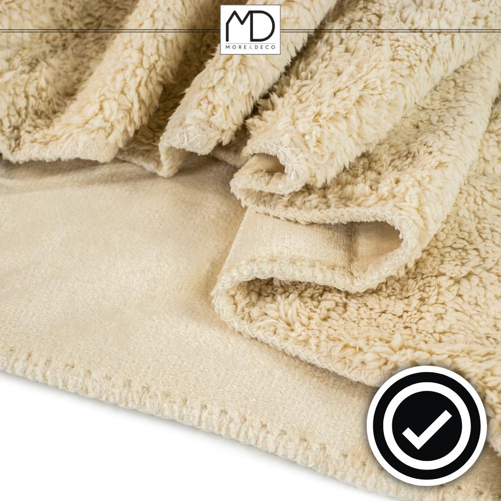 Koc dwustronny 200x220 cm pled 2w1 pluszowy 420g/m² narzuta na łóżko beżowy MORE&DECO