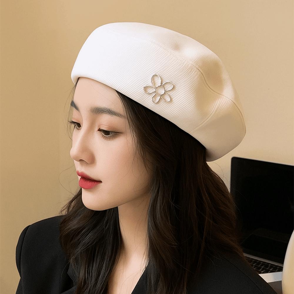 Flower Octagonal Hat Big Head Circumference British Painter Caps Fashion Artist Hat  Autumn