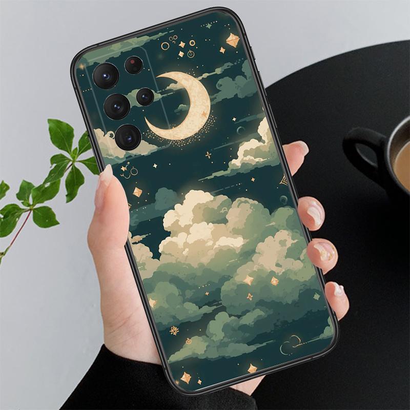 Scenery Anime Art Night Sky Stars Moon Phone Case For Samsung S25 S24 S23 S22 S21 S20 Ultra S20 S22 S21 S23 S20 FE S24 Plus