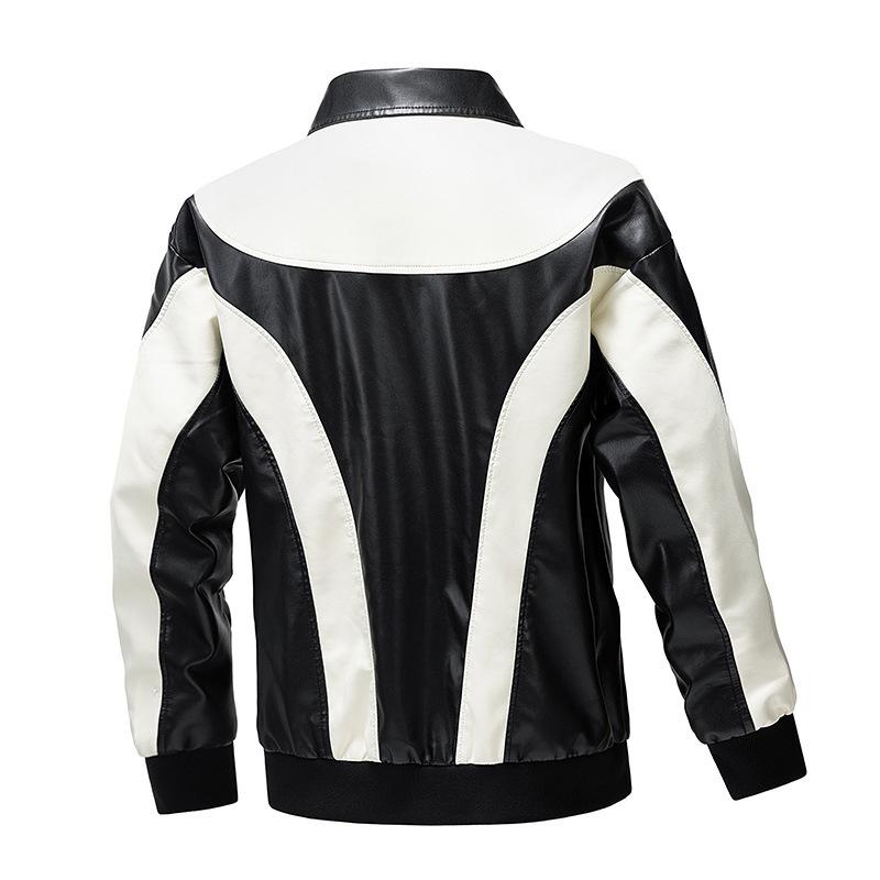 Spring and autumn men's leather jacket casual jacket men's youth lapel PU leather color matching motorcycle jacket