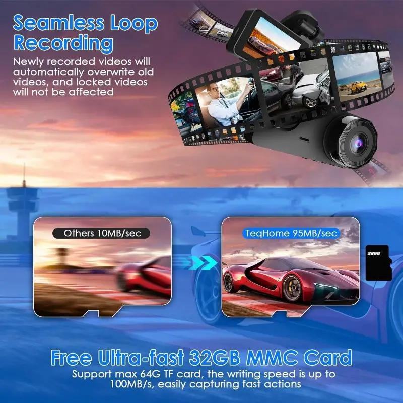 DVR para automóvil HD 1080P con 3 lentes para tablero de instrumentos, cámara de tres vías, grabadora de video, videocámara para tablero de instrumentos, pantalla IPS de 2.0 pulgadas y cámara trasera