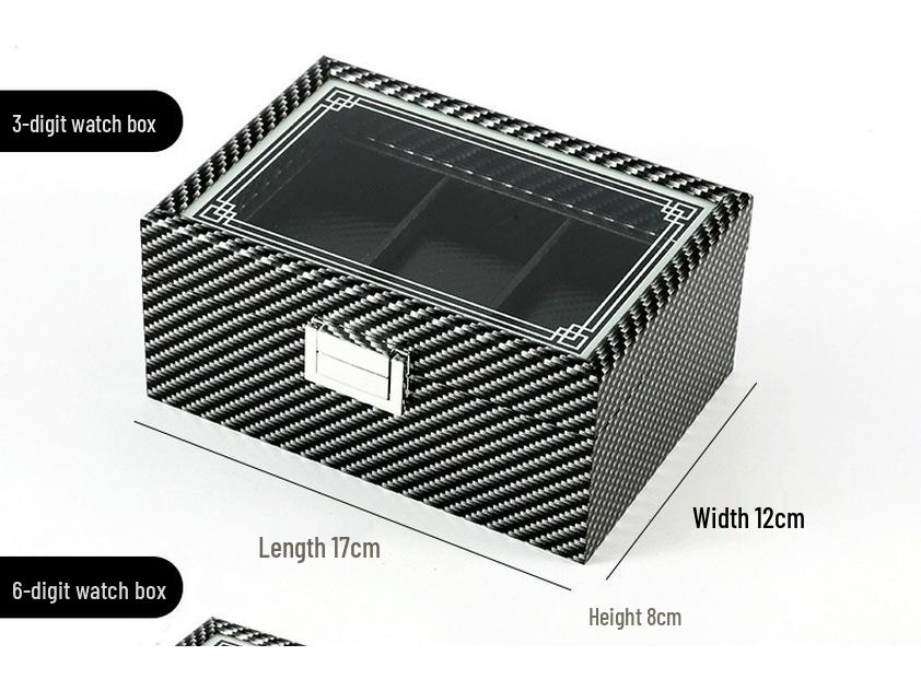 Large Capacity Carbon Fiber Watch Display Box with Transparent Skylight