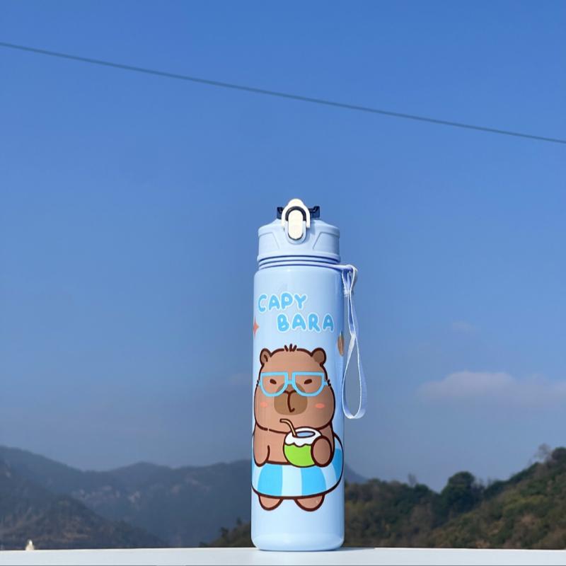 750ML Cartoon Cute Water Cup with Straw & Handle Sports Water Bottle Large Capacity Travel Water Cup for Fitness Sports