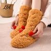 Cozy Cartoon Pattern Socks Thickened Floor for Women, Non-Slip Mid-Calf Socks, Thermal Winter Comfortable Elastic Ribbed Slippers Soft Fuzzy