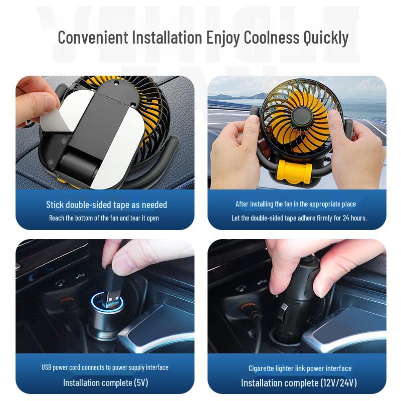 USB Dual-Use Silent Car & Home Fan: 24V/12V Powerful Single-Head Electric Fan for Summer