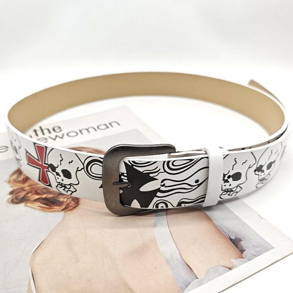 

Youth Skull Belt Y2k Pu Cross Waistbands Simple Skeleton Belt Daily Style 2