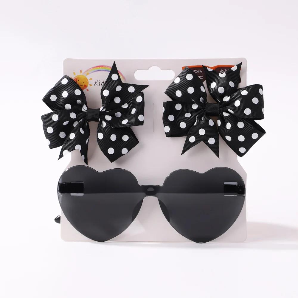 3Pcs/set Kids Cute Solid Dot Hairpin Colorful Heart Sun Glasses Set Girls Boutique Bowknot Hair Clips Children Hair Accessories