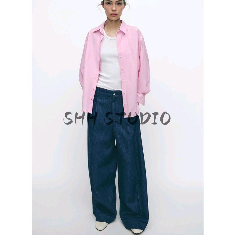 Spring New Women's Clothing Stripes Oxford Long Sleeves Lapel Minimalist Loose Shirt 8741049 2350736
