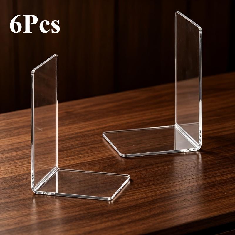 6pcs Acrylic Bookends - Transparent L-Shaped Desk Organizer, Bookshelf for Office And Home, Book Display Rack