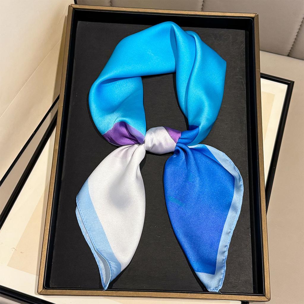 European and American style classic contrasting color splicing printing silk scarf imitation silk 71 Chinese square scarf women's multi-functional ver