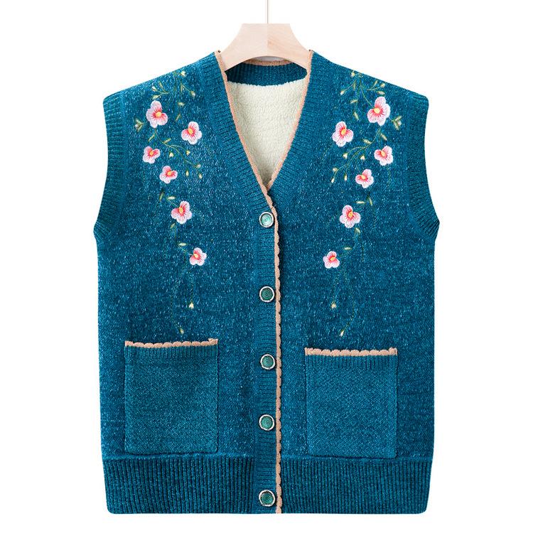 

Senior Mothers In Autumn and Winter Fashionable Sweater Vest Plus Velvet Warm Knitted Jacket Middle-aged and Elderly Vest Elderly Vest Elderly Vest 4XL