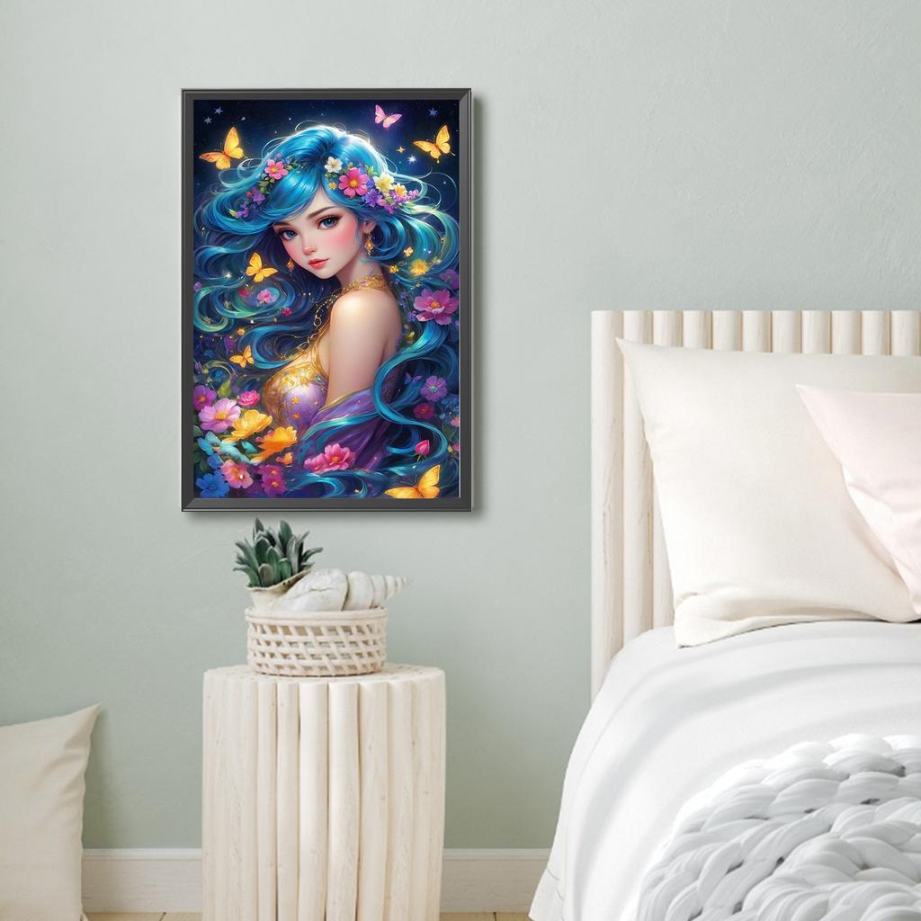 Butterfly Girl Full DIY 5D Round Drill Gem Art Diamond Painting Kits for Adults Home Decor Art Diamond Painting 15.75x23.62in