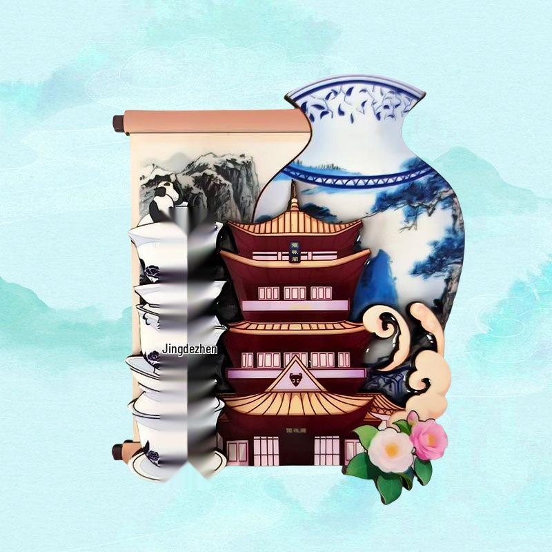 Jingdezhen Sanatsal Ahşap Buzdolabı Mıknatısı: Jiangxi Seyahat Hatırası Koleksiyonu