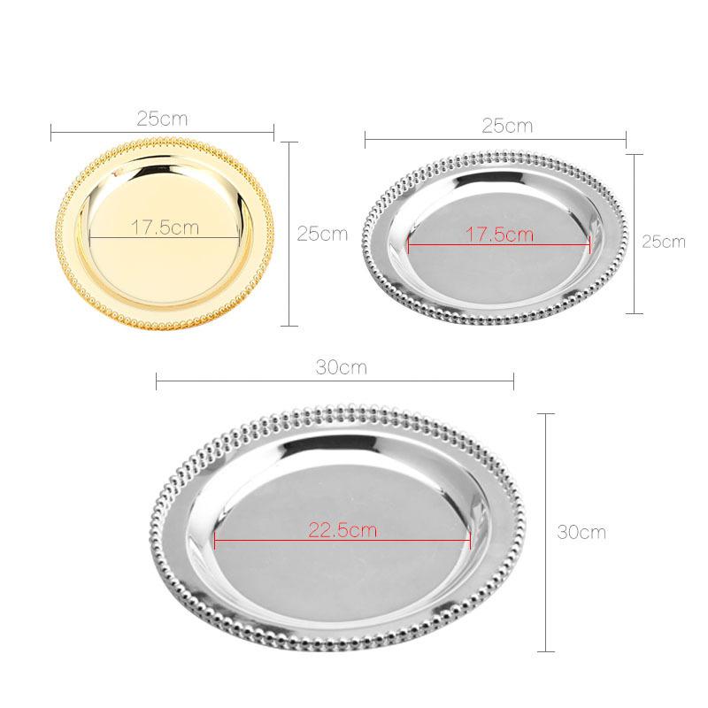 Round Nut Plates For Home Christmas Ornament Luxury Silver Gold Metal Tray Sweet Cake 25 Cm 9.8" Premium Aaaaaa