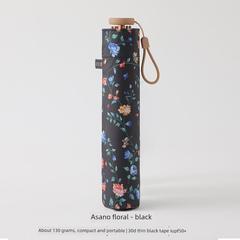 Japanese-Style Small Floral Ultra-Light 130g Black-Coated Sunscreen Umbrella, Fully Blackout, Uv Protection, Foldable, Portable, for Sun and Rain