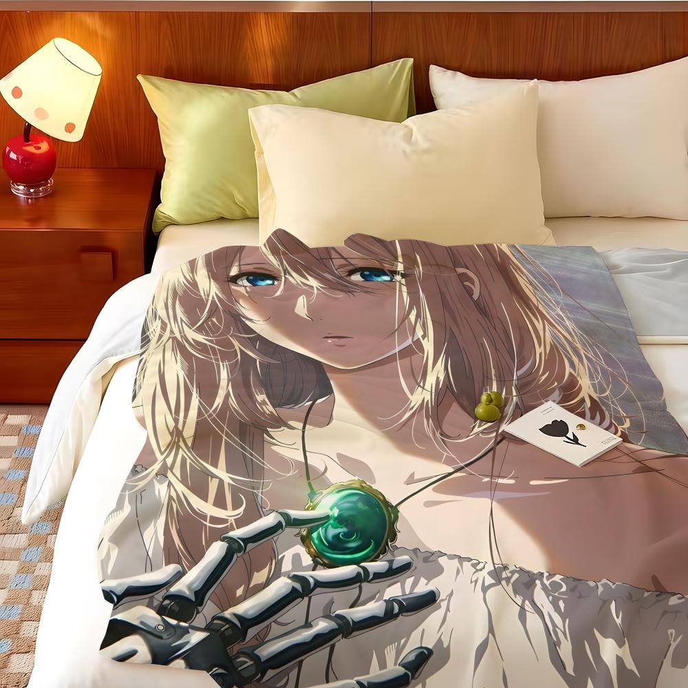 Anime V-Violet E-Evergarden Throw Flannel Throw Blanket, Lightweight Cozy, Durable Washable Cute Cool
