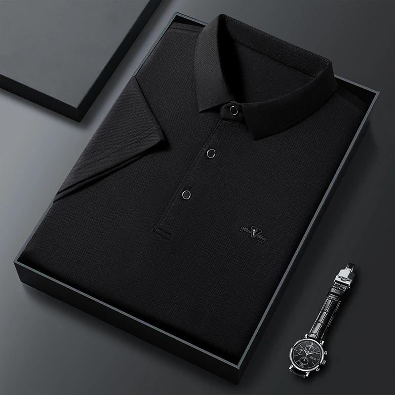 Nová pánská business casual košile s krátkým rukávem s odznakem, jednobarevná polokošile, módní, prodyšná, pohodlná, všestranný top