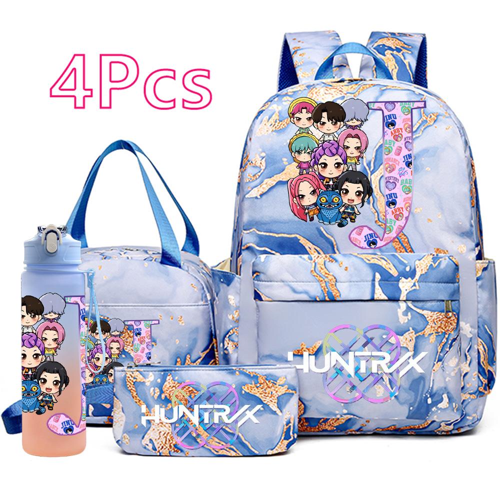 4Pcs/set K-Pop Printed Backpack Handbag Pencil Case 750Ml Water Bottler for Teenager Boy Girl Schoolbag Student Kid Gift Large Capacity Bookbag