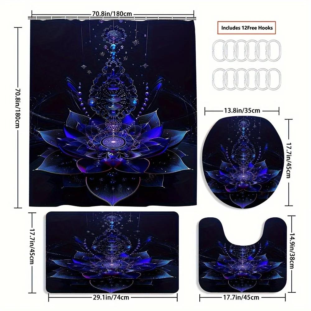 

Sacred Geometric Lotus Print Bathroom Set: Includes 12 Free Hooks, Waterproof Shower Curtain, Non-Slip Bath Mat, Toilet Seat Cov W60H190(CM)-1 Pcs