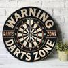 Vintage Dartboard Warning Sign Metal Plaque Retro Pub Game Room Hazard Arrow
