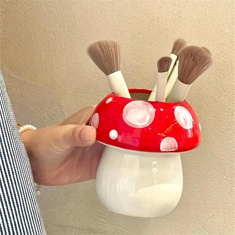 Cute Mushroom Ceramic Pen Container Series Suitable Makeup Brush Holder Office Supplies Desktop Creative Decoration