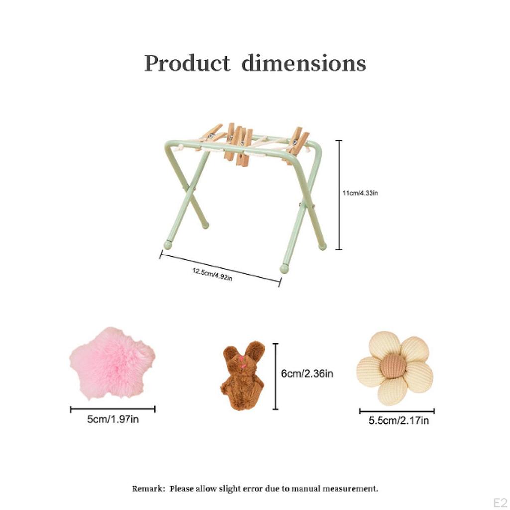 Dollhouse Clothes Drying Rack with 4 Clips Gift Cute Playset Mini Clothing Model for